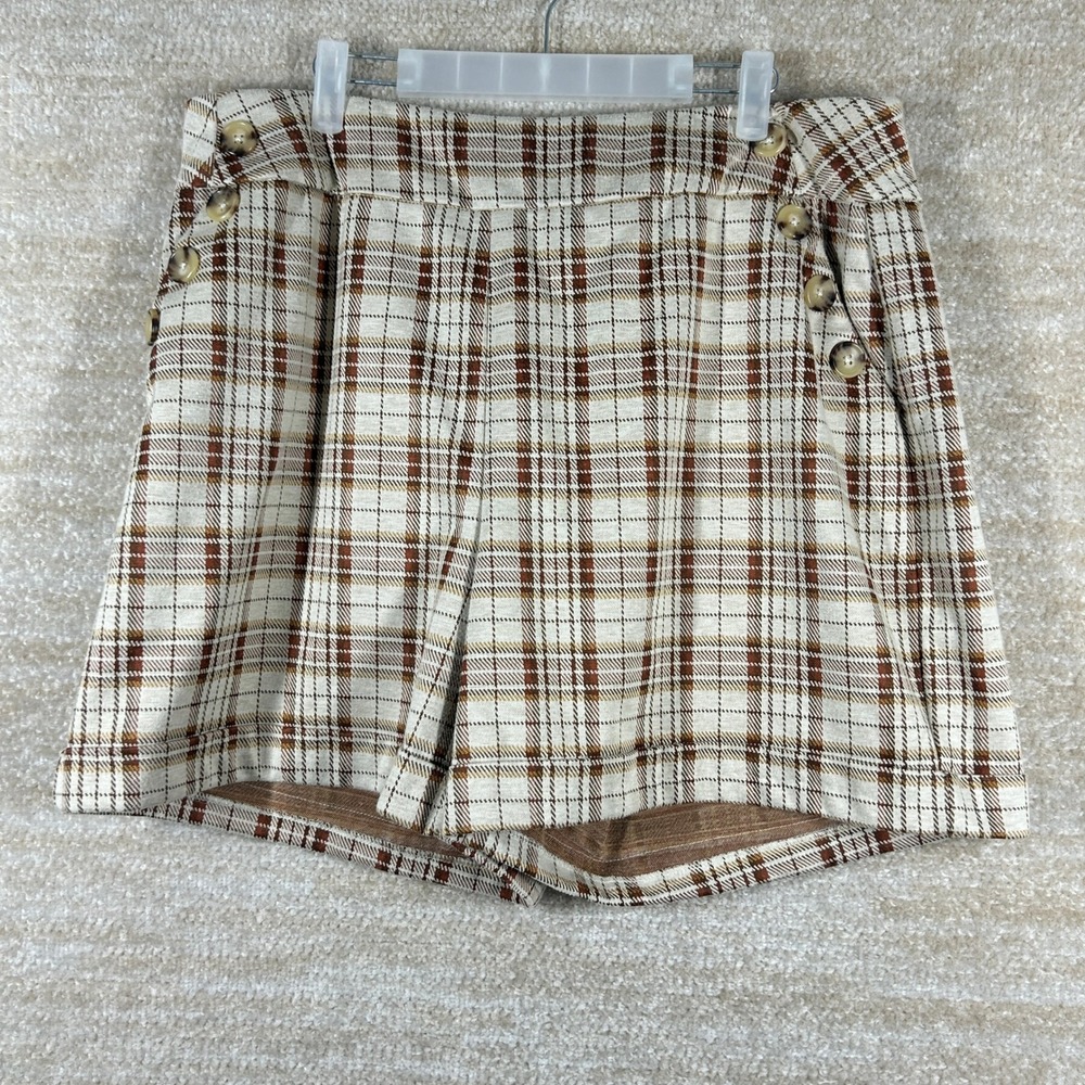 Cato Womens Dark Academia Plaid High Waisted Button Detail Shorts Brown 18/20W